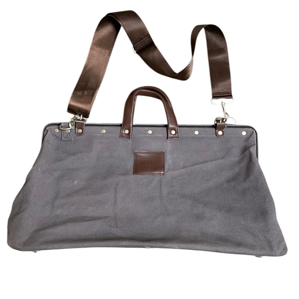 Line of Trade No. 0312 Canvas Weekender Duffel Bag Gray Leather Carry On Tote